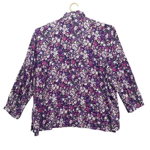 Crown & Ivy Floral Blouse Womens Purple Pink Long Sleeve Ruffle Neck Size XL - Picture 2 of 9